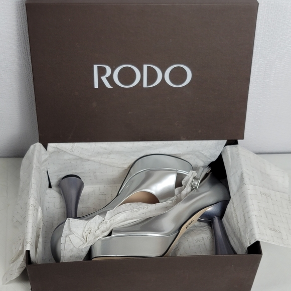 Rodo Patent Leather Ankle Strap Peep Toes Platform Sculptural Heel Shoe Size 38 - Picture 11 of 14